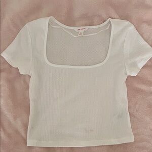 Joe Fresh White Square Neck Short Sleeve Top - Lightweight Ribbed Tee